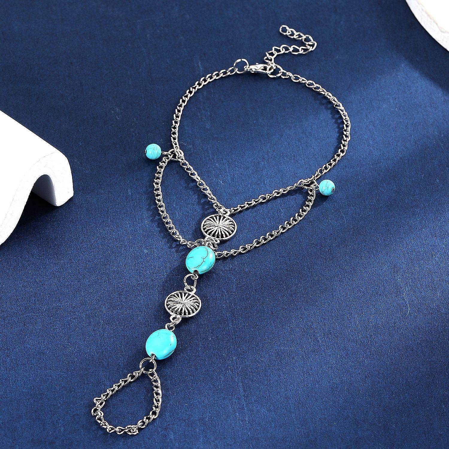 New Turquoise For Women free shipping Bohemian luxury Ethnic Style Multi-Layer Tassel Anklet designer Beach Foot Jewelry