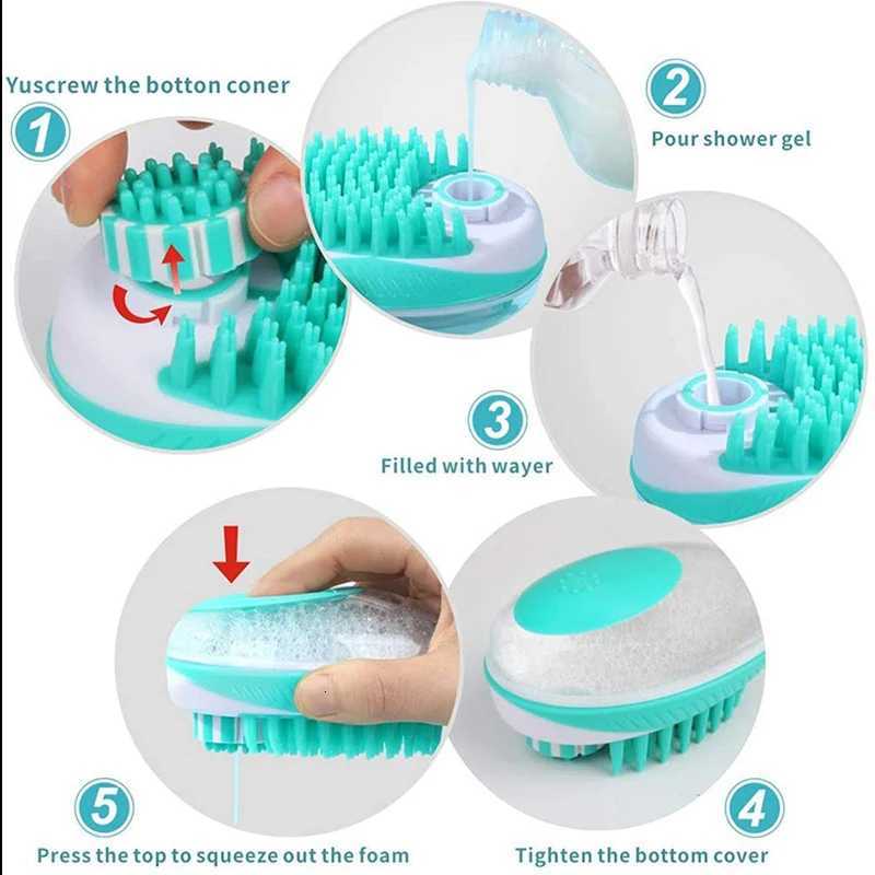 Pet Dog Cat Bath Brush 2-in-1 Pet SPA Massage Comb Soft Silicone Pet Shower Hair Grooming Cmob Dog Cleaning Tool Pet Supplies M251208 - view 3