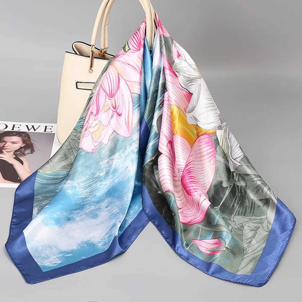 Luxury 90x90 big square scarf for women new 2024 printed silk scarf spring autumn winter style fashionable mother small square scarf sc Y251208