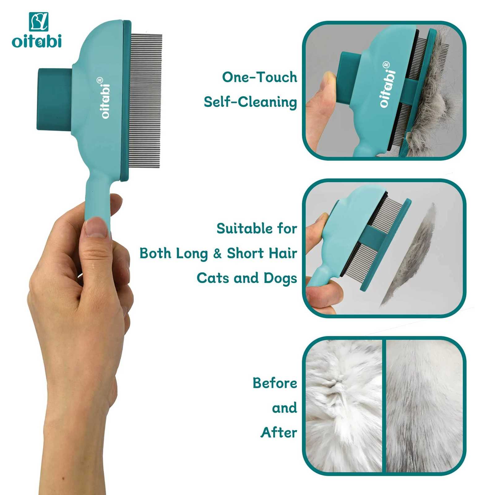 OITABI Flea Comb for Cats Dogs Magic Self-Cleaning Cat Grooming Brush with Stainless Steel Teeth Cat Combs for Fleas Ticks M251208 - view 6