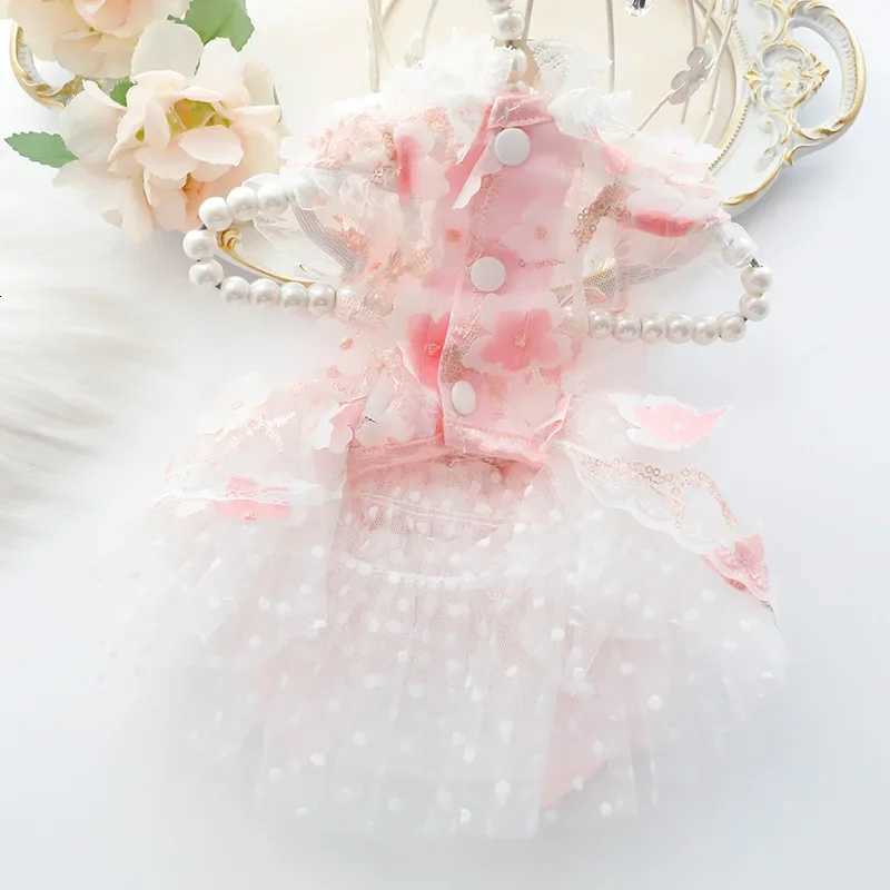 Spring Summer Thin Style Pet Cat Dog Flower Dress Princess Wedding Gown Design Handmade Dress For Teddy Dogs M251208