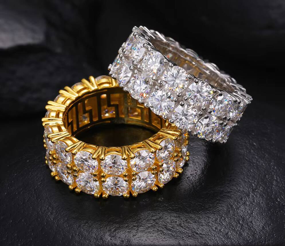 GRA Certificate OEM Men Hip Hop Eternity Band 925 Sterling Silver Rhodium Plated Vvs Moissanite Prong Setting Sparkle Iced Ring