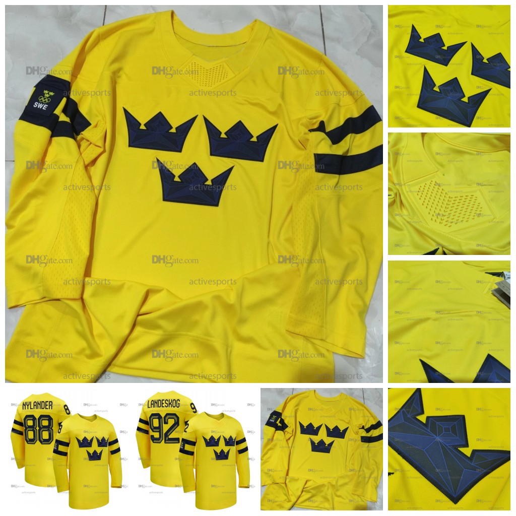 Custom 92 Landeskog Team Sweden Jerseys Dahlin Pettersson Hedman Raymond Adrian Kempe Stitched Name Number Hockey