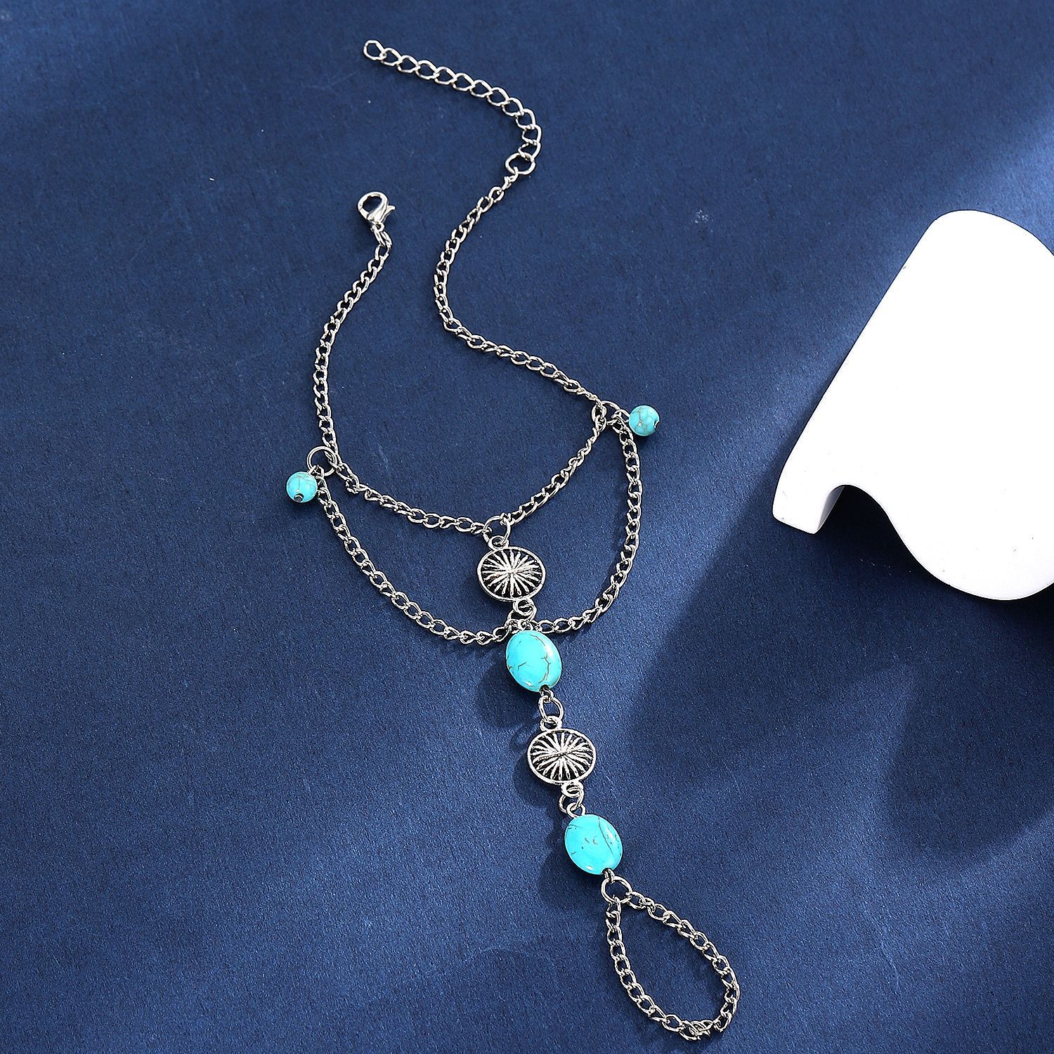 New Turquoise For Women free shipping Bohemian luxury Ethnic Style Multi-Layer Tassel Anklet designer Beach Foot Jewelry