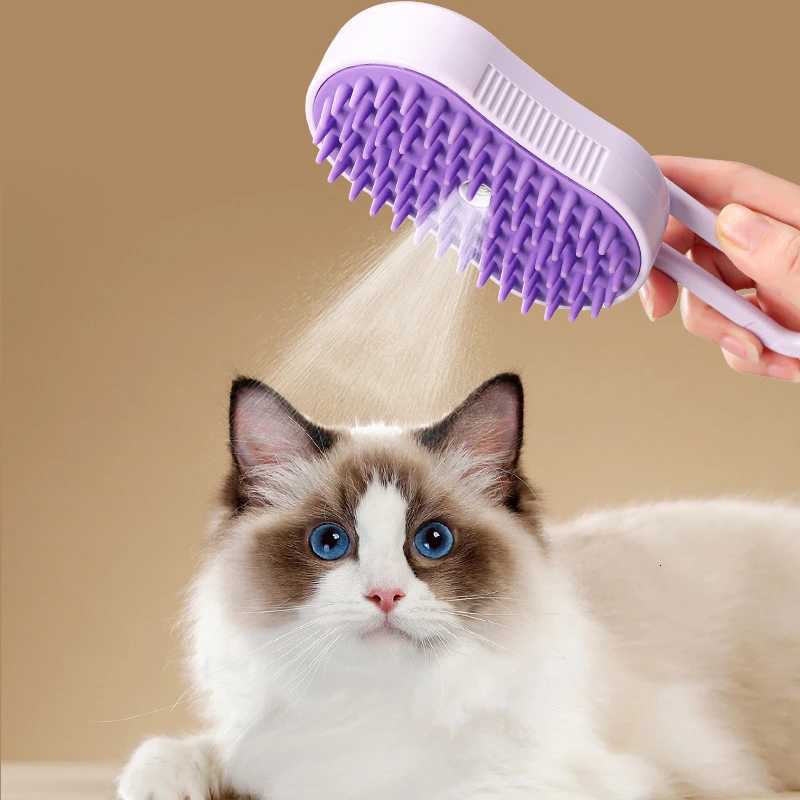 Steamy Brush Electric Spray Cat Hair Brush 3in1 Pet Hair Removal Tool 360 Rotating Handle Silicone Multifunctional Massage Comb M251208