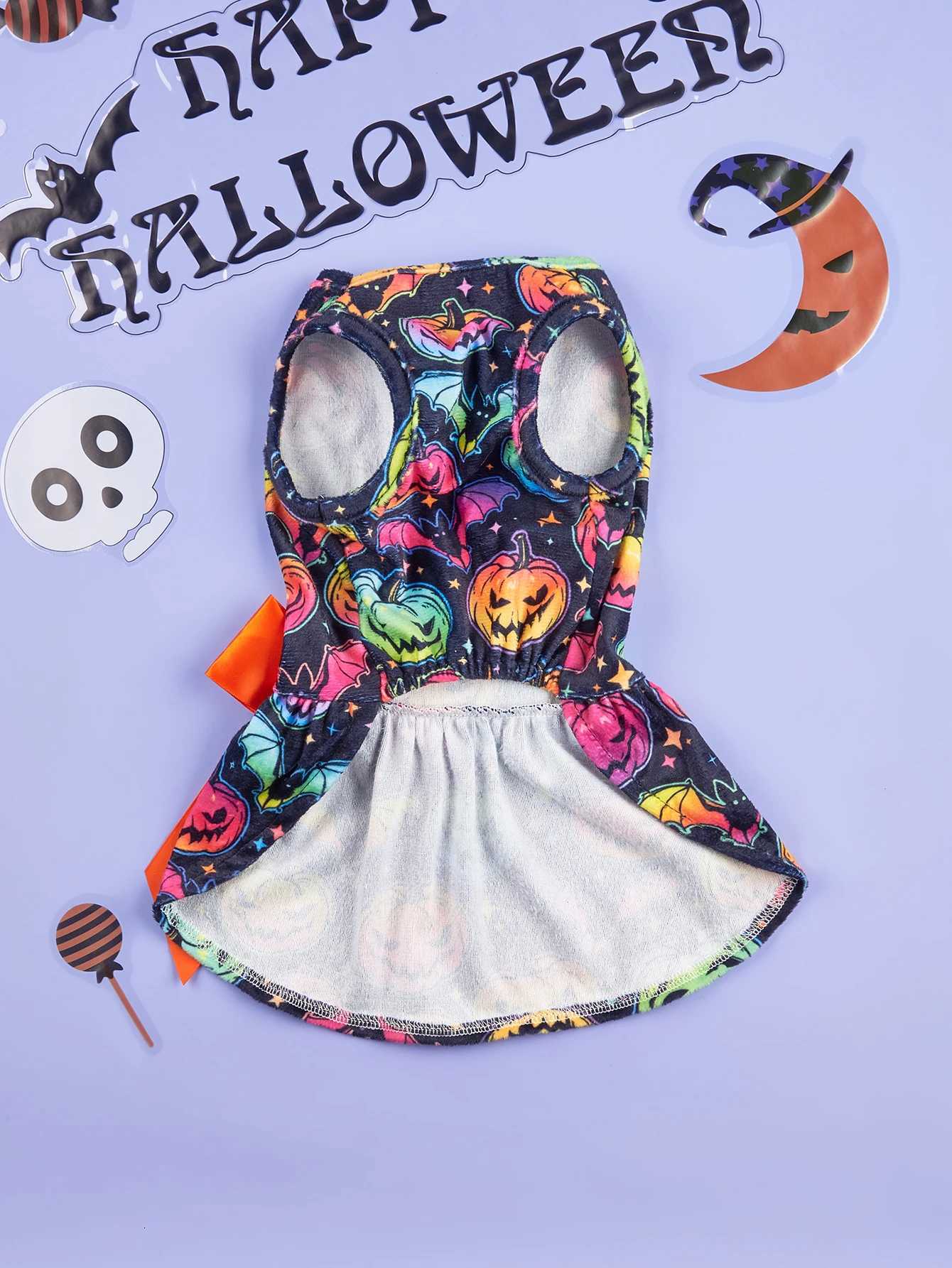 Gradient Color Spooktacular Pet DressHalloween Dog Costume Puppy Dress Doggie Party One Piece with Bowknot Pumkin Cat Vest M251208