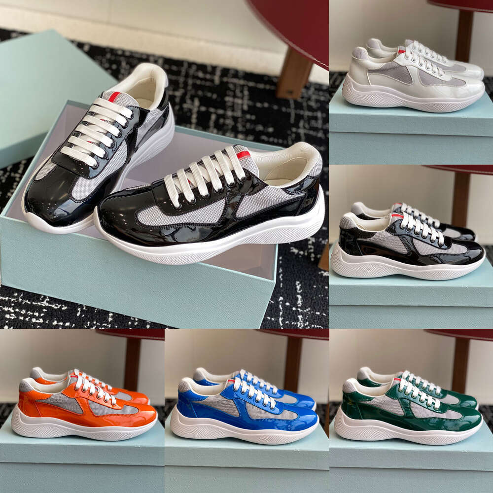 Luxury womens men lace-up tennis Casual trainers designer Sports office business dress shoes new triangle Patent leather mesh Low-top Platform Running sneakers