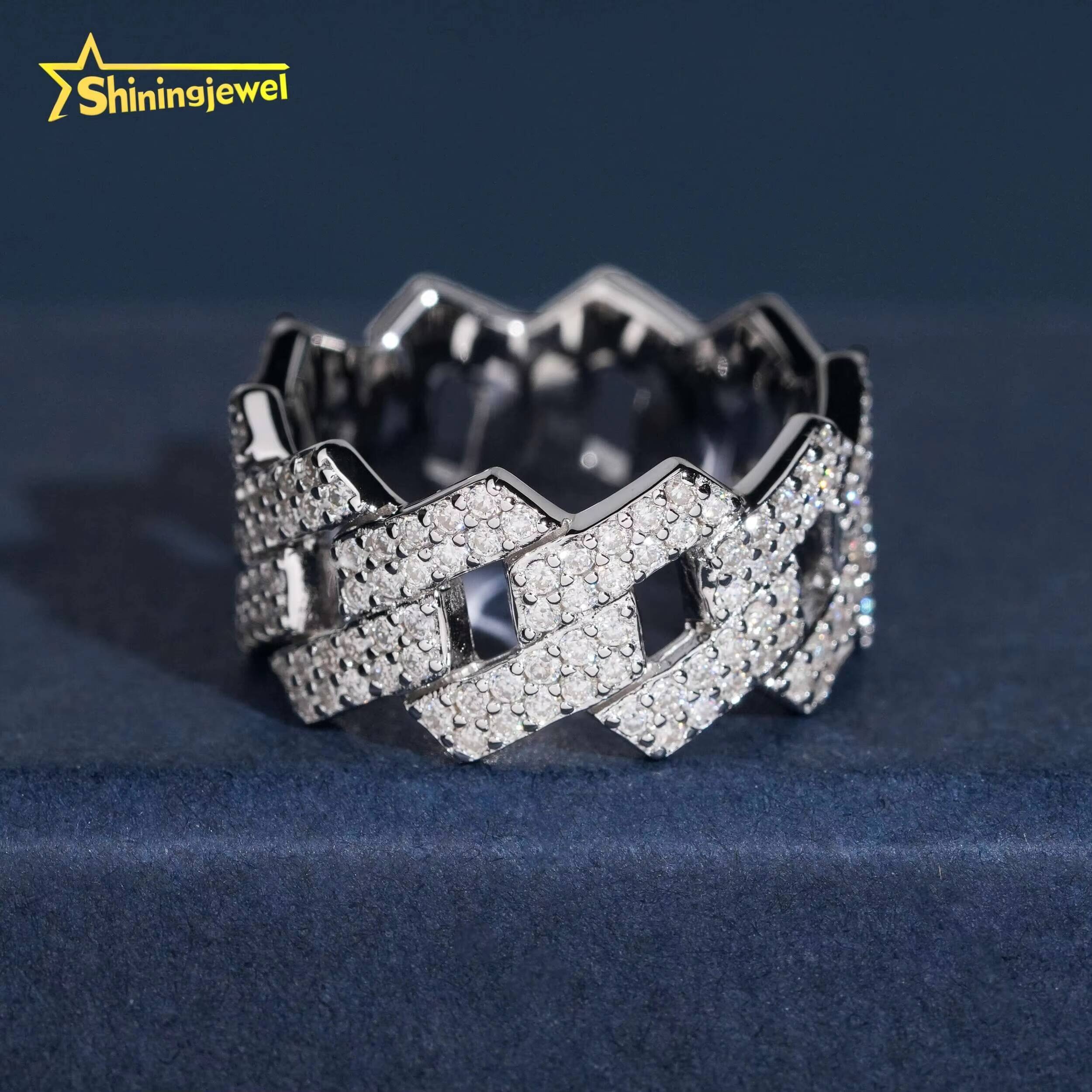 USA Local Stock Men Cuban Ring Pass Diamond Tester Hip Hop Ring 925 Silver Moissanite Diamond