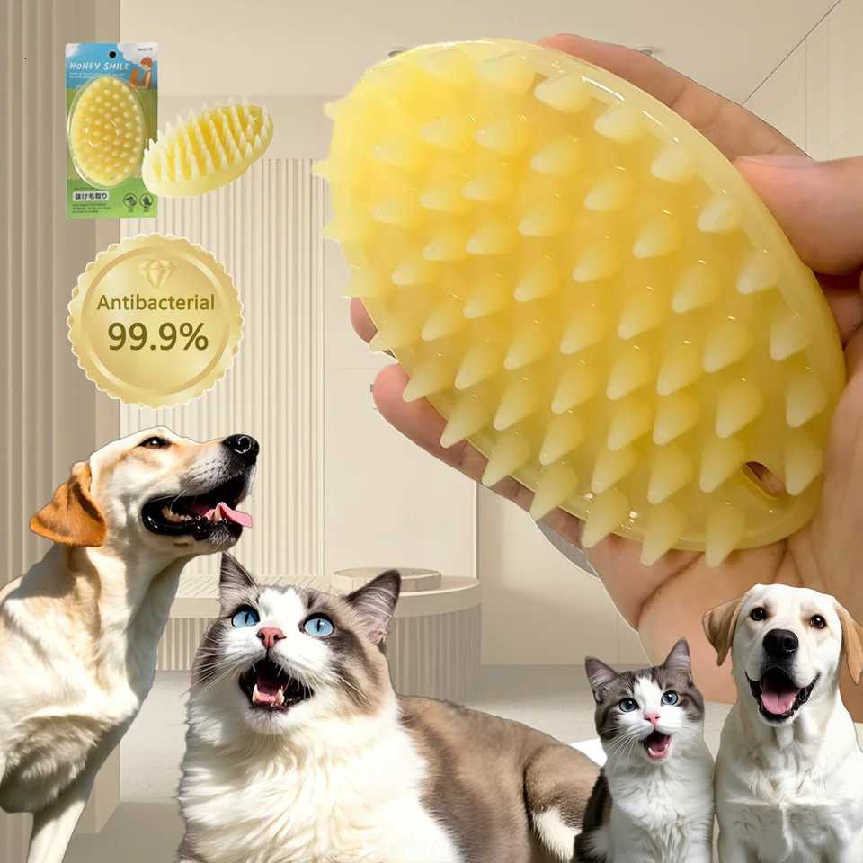 Soft Gentle Silicone Bristles Dog Cat Massage Brush Combs Cleaner Puppy Hair Removal Slicker Brushes Wash Tools for Pets M251208 - view 1