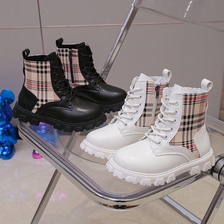 Designer shoes 2025 casual and fashionable childrens Martin boots new trend classic plaid leather boots