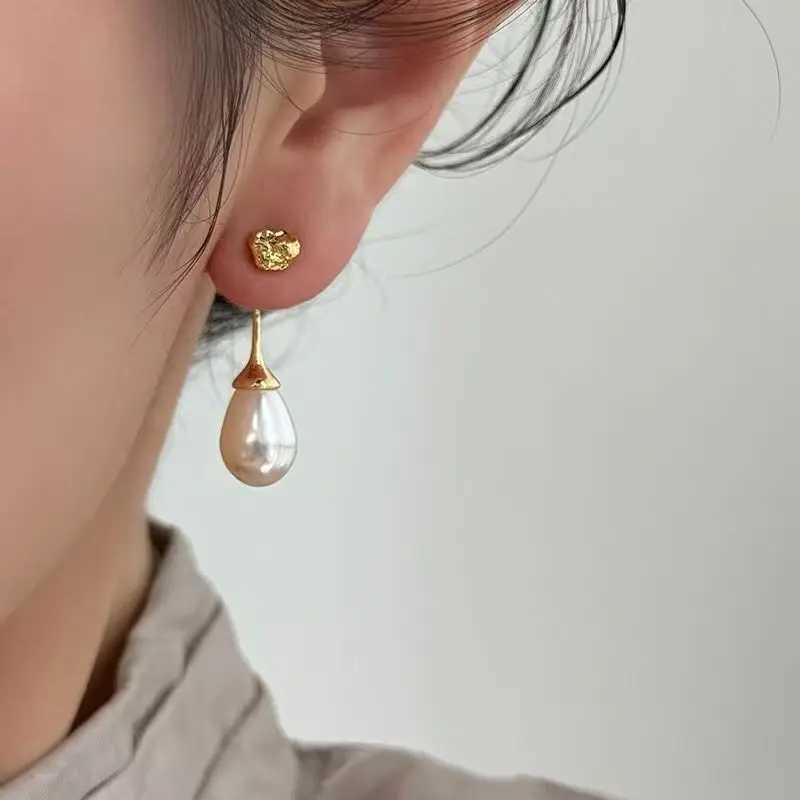 French Style Light Luxury Elegant Gold Color Water Drop Pearl Dangle Earrings Fashion Women Metal Geometry Jewelry Gifts J251208