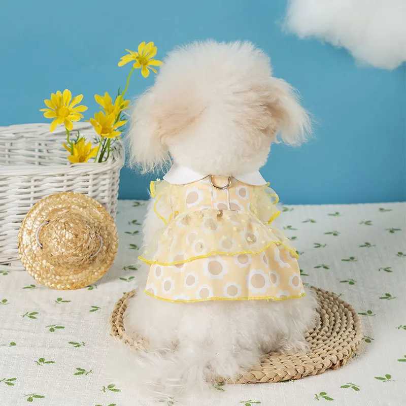 Puppy Traction Skirt Floral Lace Dog Dress with Collar Pet Dress Small Medium Dogs Cats Breathable Puppy Skirt Teddy Pet Clothes M251208