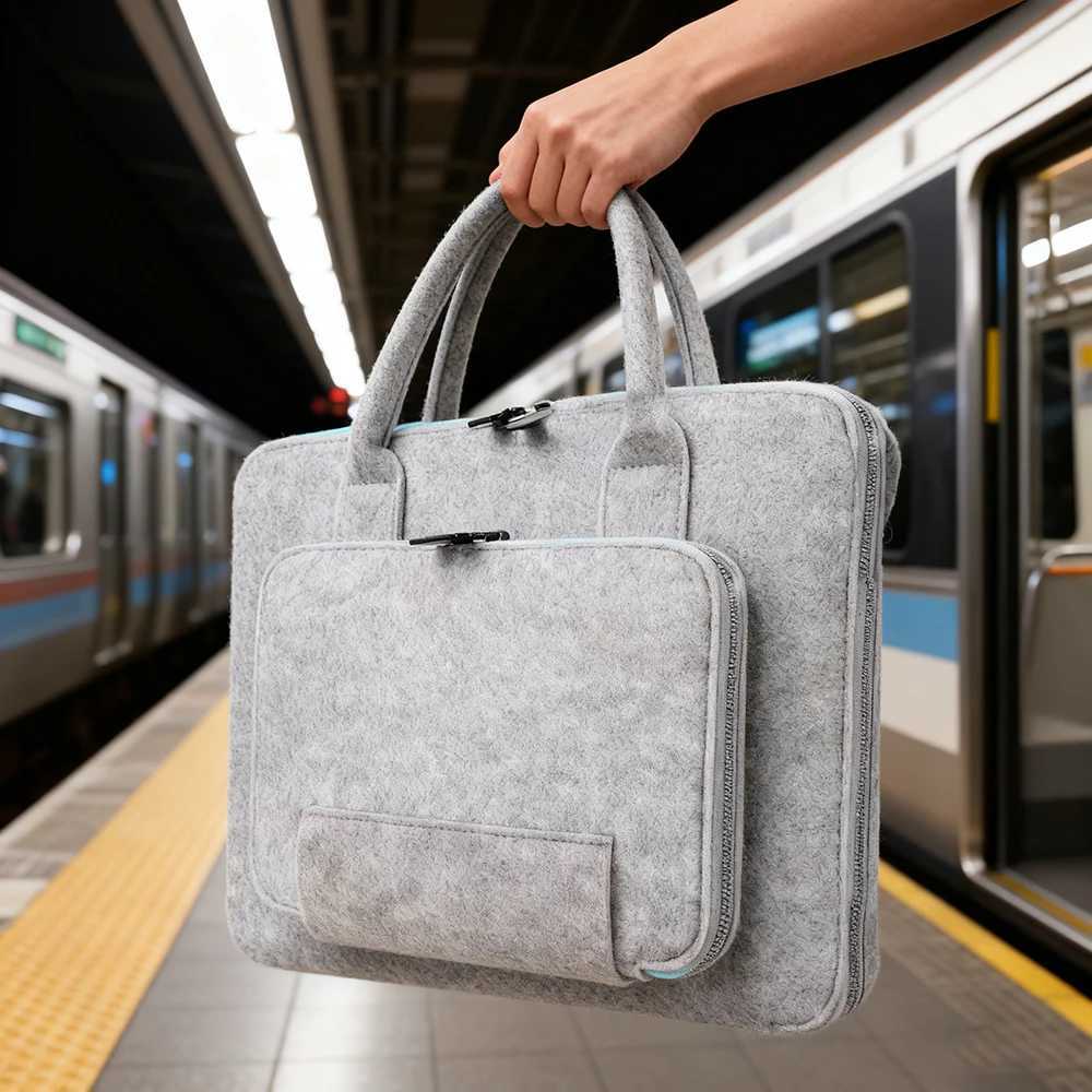 Felt Bag Felt Tote Bag Multifunctional Handbag Double Zipper Computer Bag Portable Computer BagT251208