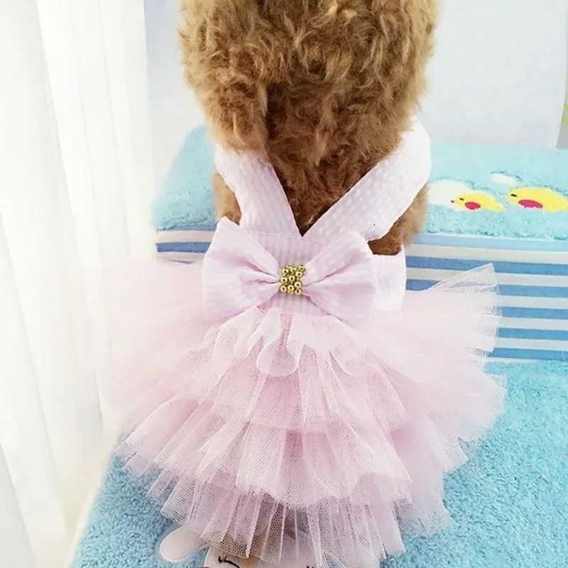 Spring Pet Summer Bowknot Pet Costume Dress Pet Dog Striped Cat Dog Puppy Wedding Princess Skirt Dog Clothes M251208