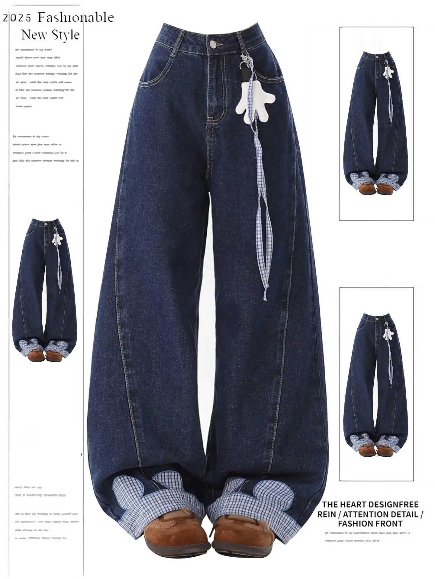 2025 Fashion Y2K Baggy Pants Womens Cartoon Embroidery Loose Wide Leg Jeans Streetwear Aesthetic Casual TrousersT251208