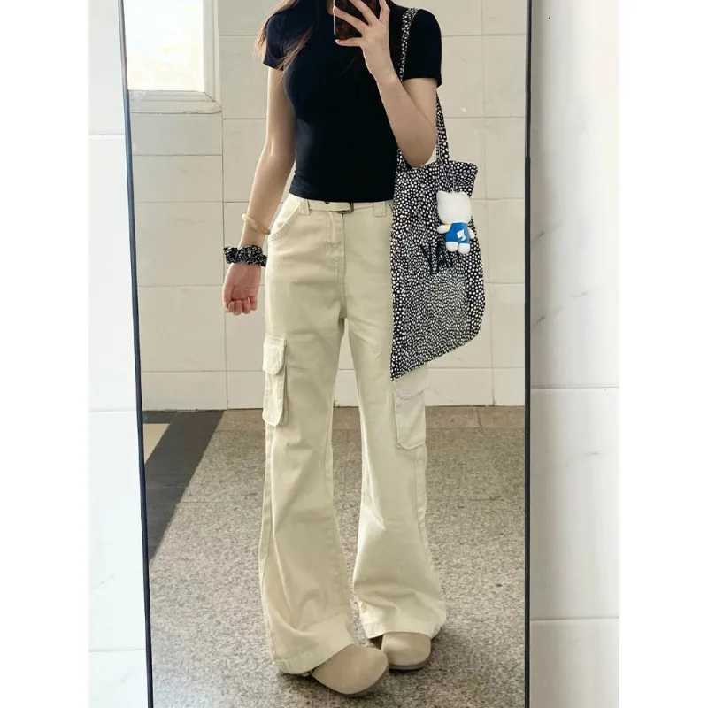 Off White Flared Womens Workwear Jeans 2025 Autumn Winter New American Retro Loose Wide Leg Slim Straight Casual PantsT251208