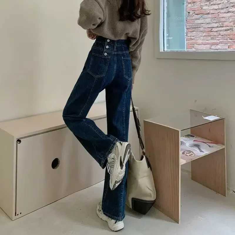 Spring Autumn Straight Jeans 2025 Women Denim Pants Vintage Fashion Female Solid High Waist Jeans Casual Trousers Wide Leg PantsT251208