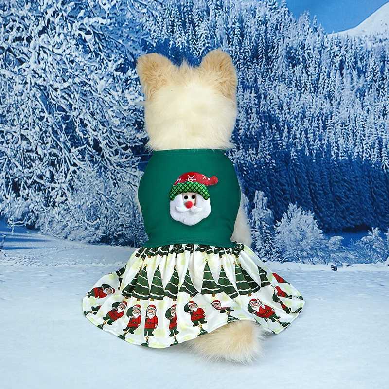 Christmas Pet Dog Dress Cute Santa Reindeer Snowman Print Puppy Princess Skirt Festive Apparel for Small Medium M251208