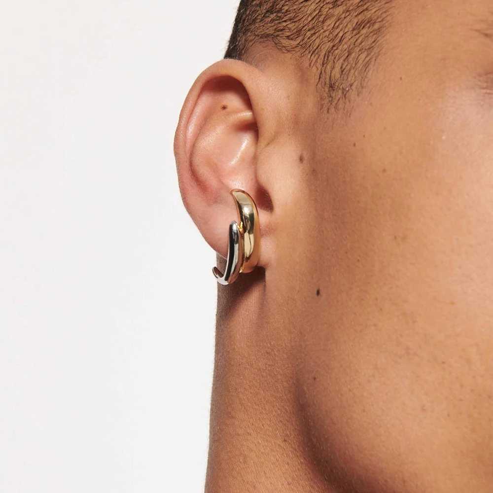 Gold Sliver Color Irregular Cshape Stud Earrings Stainless Steel Bicolor Geometric Waterproof Fashion Jewelry Party Gift Women J251208