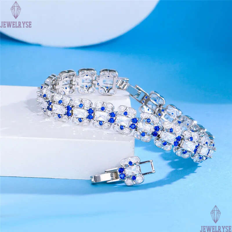 new trendy blue diamond tennis bracelet designer for woman length 17cm wedding bracelets chain AAA cubic zirconia copper chains bangles womens luxury 