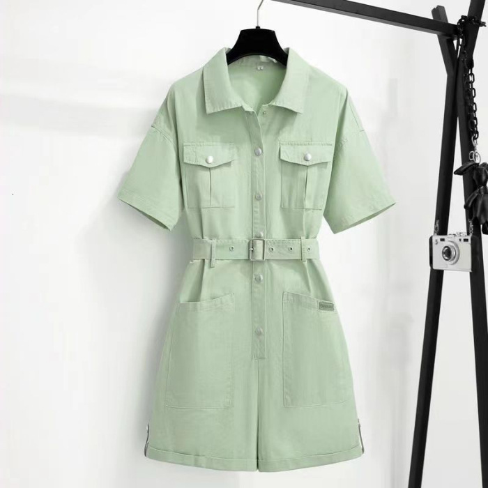 2024 Summer New Stylish One-Piece Suit for Petite Figures Waist-Cinching Slimming Korean Style Loose Cargo Shorts 210507