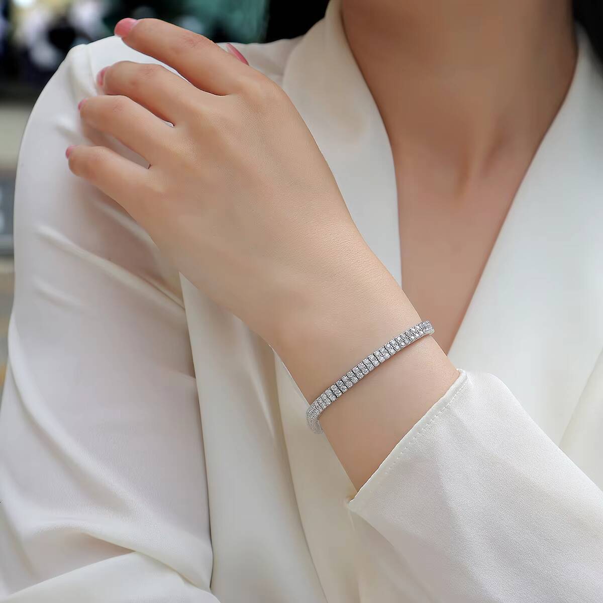 30mm Double Row Moissanite Tennis Bracelet S925 Silver Plated 18K Gold Sparkling Jewelry for Women Certified Tennis Bracelet