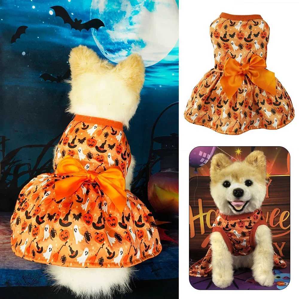 Halloween Dog Clothes Dresses For Dogs Bowknot Pumpkin Bat Print Puppy Dress Summer Sleeveless Party Dress Costume for halloween M251208