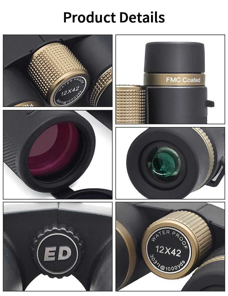 12x42 Professional Bino ED Lens BAK4 Prism Waterproof Metal Telescope Outdoor Bird watching Camping Traveling hunting C251208