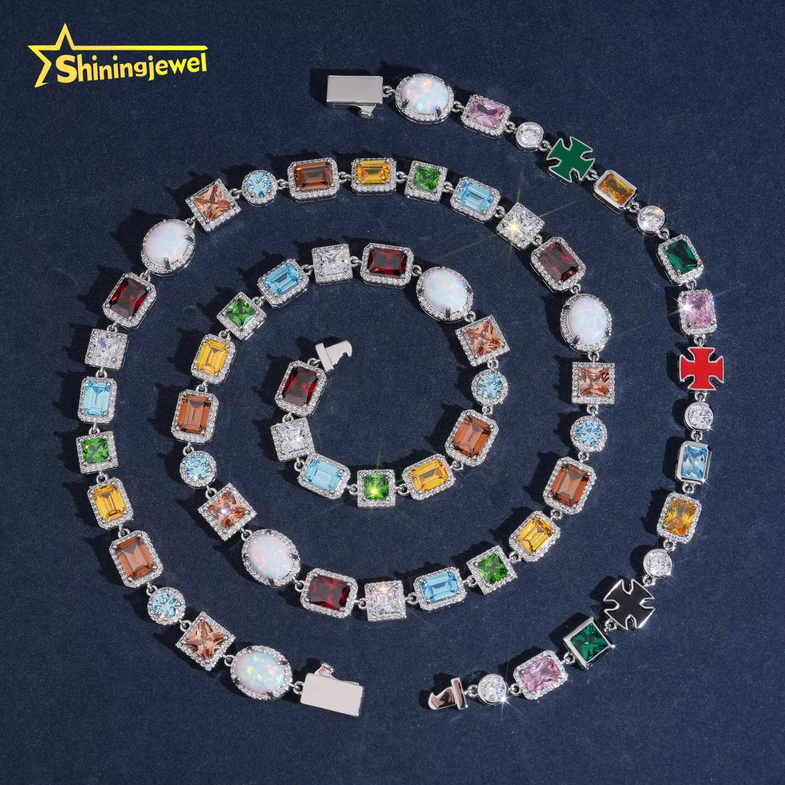 107mm Colorful Stone Bracelet Brass Iced Out 5A Cubic Zirconia Opal Hip Hop Mix Shape Diamond Jewelry Bracelet