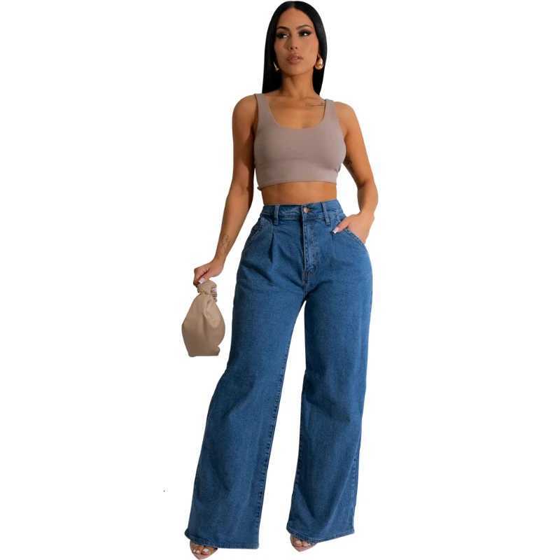 Jeans Women Long Pants Denim Wide Leg Pant Slim Fit Casual Y2k Streetwear Button Pocket High Waist Elegant Straight TrousersT251208