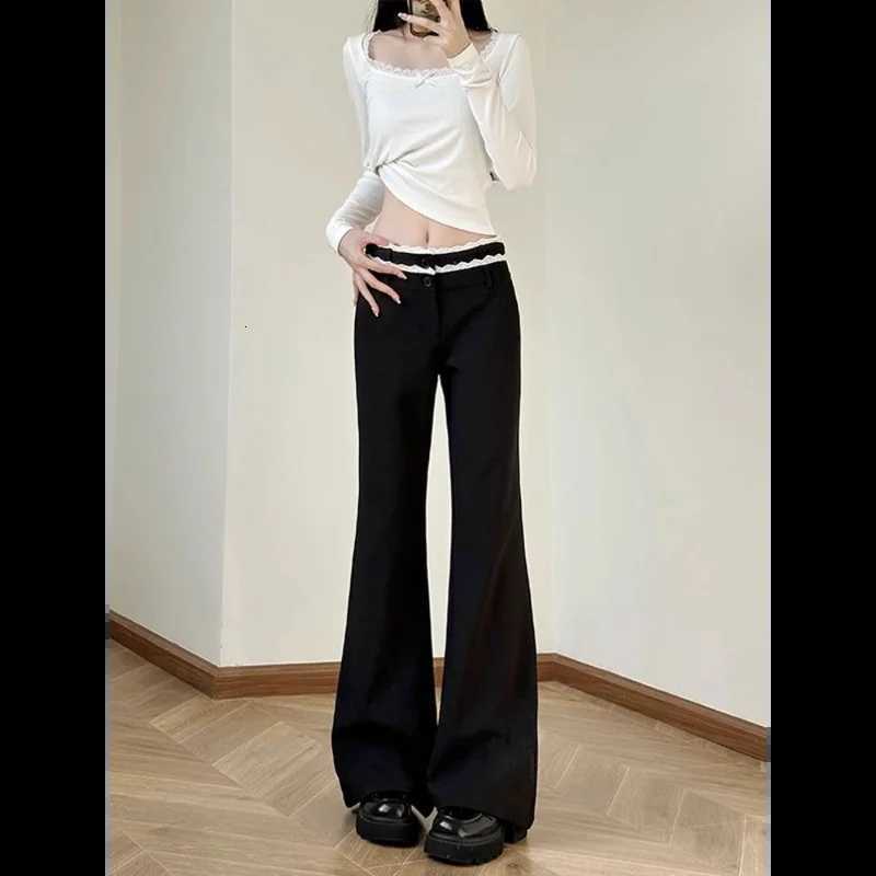 Suit Pants for Women New Style Hot Girls Slim Bell-bottom Floor-moving Casual High WaistT251208