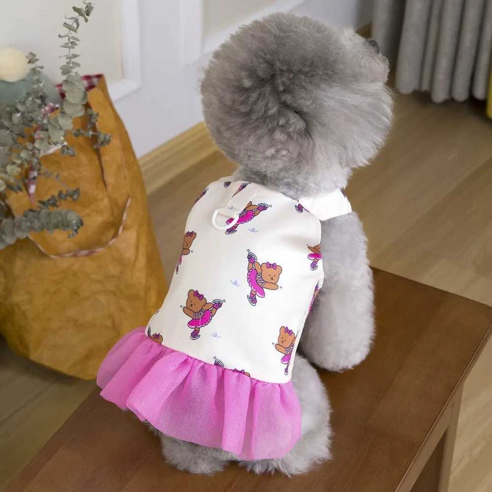 Cute Pet Halter Mesh Dress Rabbit Bear Print Soft Dog Princess Skirt Breathable Comfortable Pet Clothes For Small Dog Cat M251208