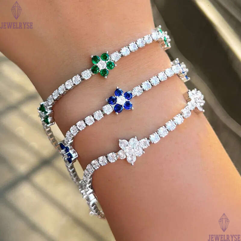 luxury diamond womens tennis bracelet designer jewlery white colordul zirconia square flower copper 18k gold silver bracelets bangles for women gift