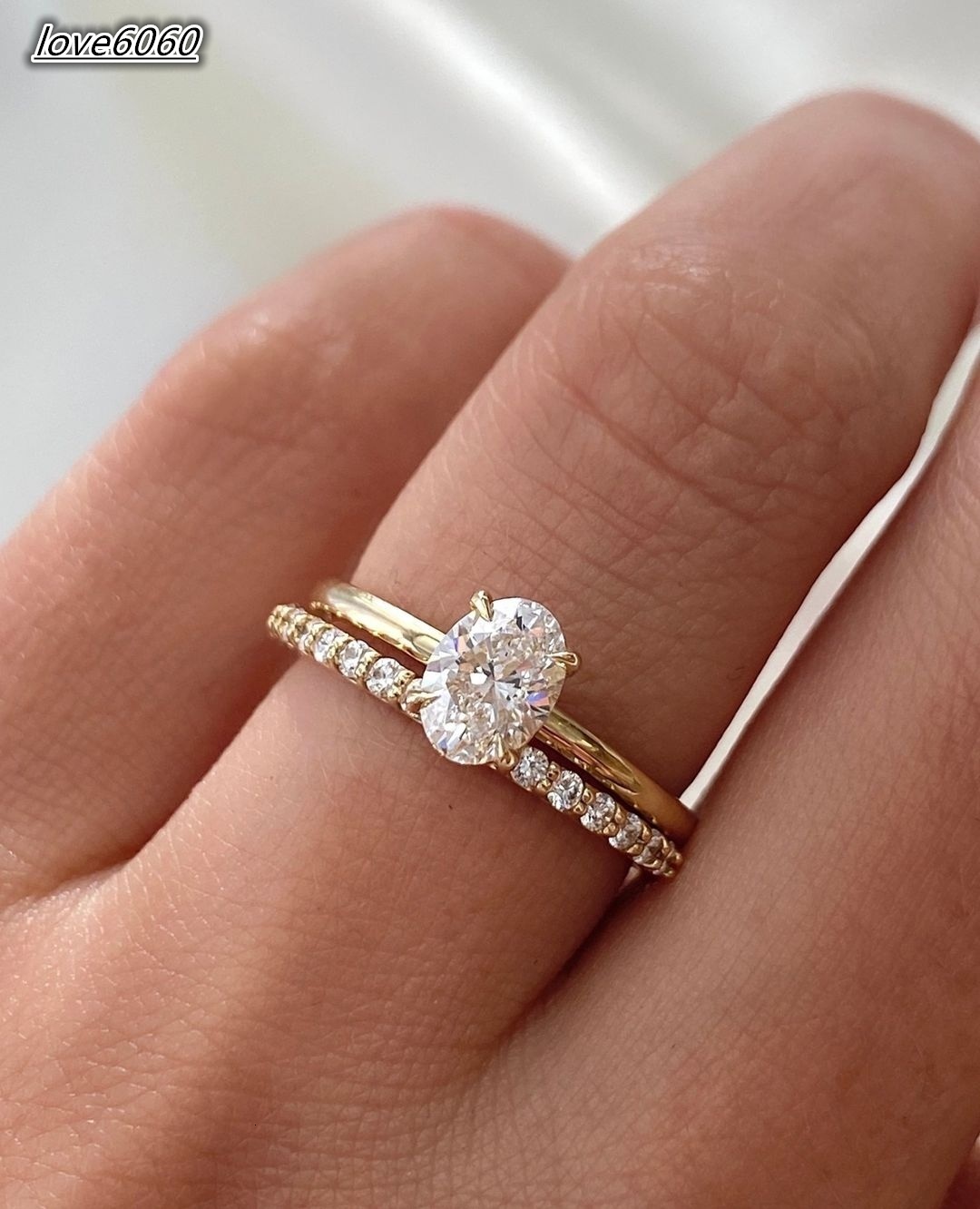 FANCY Jewelry Wedding Ring Set 14k Gold with Round Brilliant Oval Cut 2ct Moissanite Diamond Ring Set for Parties