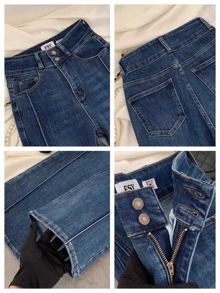 Vintage Blue Women Flare Pants Two-Button High Waist Slim Denim Trousers 2025 New Spring Summer Fashion Slim Female JeansT251208