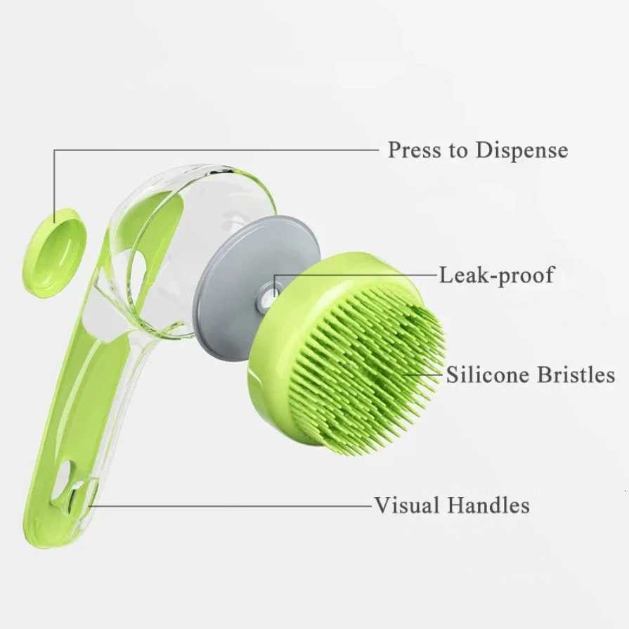 Long Handle Pet Bath Brush 2 in 1 with Built in Shampoo Dispenser for Dogs Cats Grooming Massage Reduce Residue Silicone Pet Bru M251208 - view 5