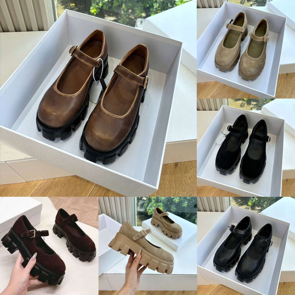 Luxury Monolith designer shoe woman Round-toed Suede strap Height Increasing Top quality Mary Jane Platform loafers ballet flat dress fashion party Office shoes