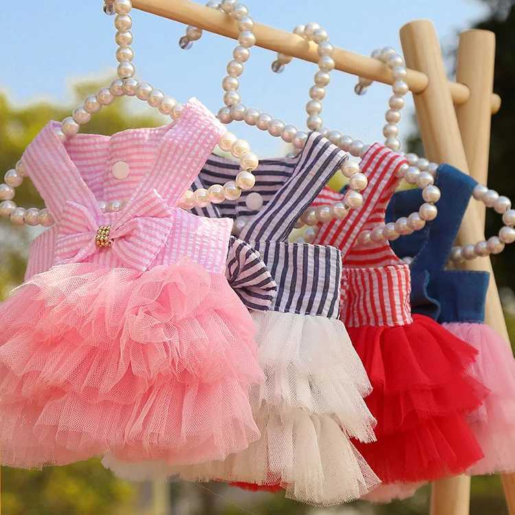 Dog Summer Dress Cat Lace Skirt Pet Clothing Chihuahua Stripe Skirt Puppy Cat Princess Apparel Cute Puppy Clothe Dog Accessories M251208