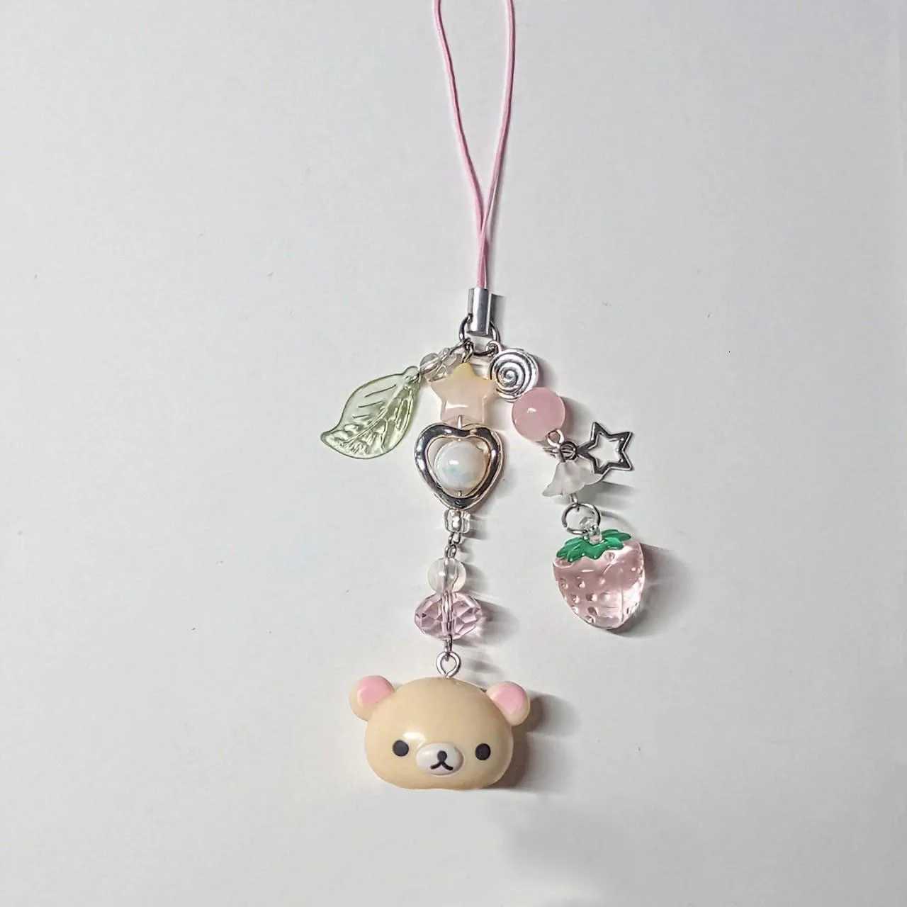 Handmadede Small Bell Bear Pendant Phone Charms Y2K Fairy Core Strawberry Rilakkuma Beaded Keychain Bag Accessories for GirlsXJ251208 - view 4