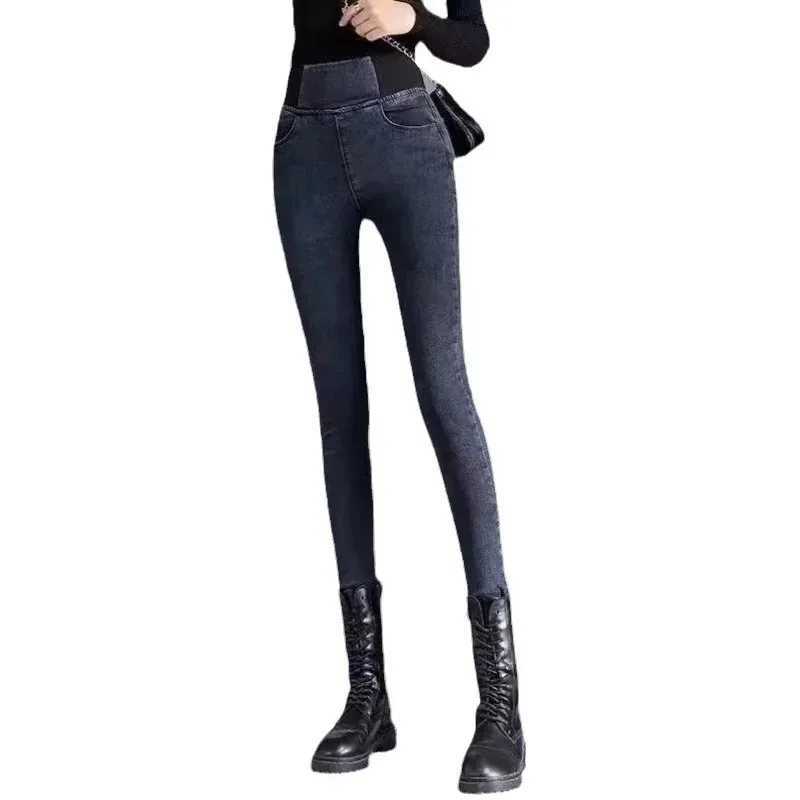 PTKPCC High-Waisted Slimming Jeans Womens Winter New Thickened Pencil Pants Fall Winter Cashmere Warm Imitation JeansT251208