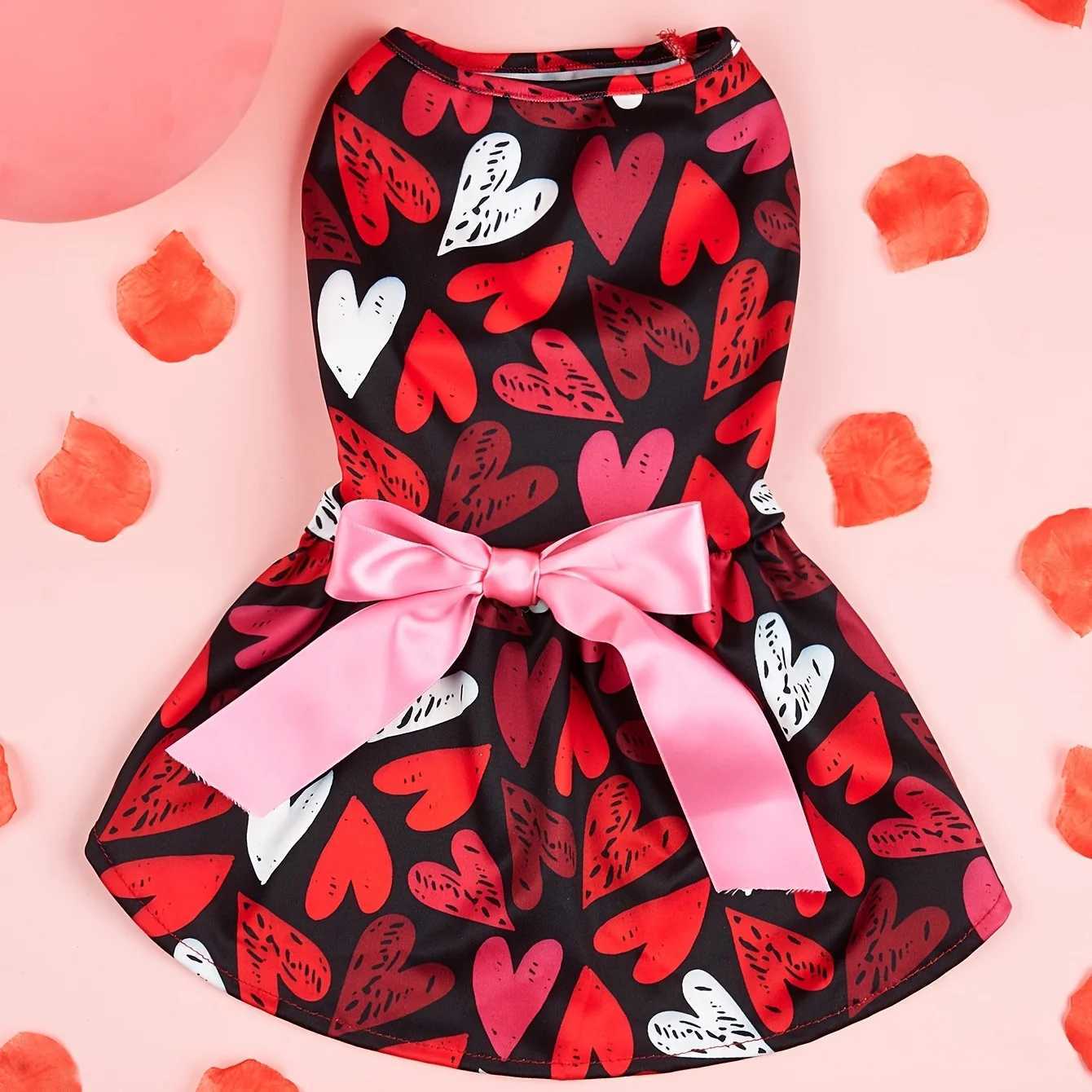 Dog Dress for Small Dogs Costume FEELING LOVED Printed Puppy Clothes with Bowknot Tulle Doggie Pet Cat Comfort Clothes Apparel V M251208