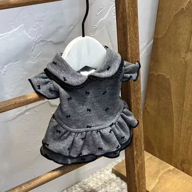 Summer Winter Grey Bow Pet Dog Clothes Cute Plush Teddy knitted skirt Bow Lace Half Skirt Thin Pet Dog Dresses for Small Dogs M251208