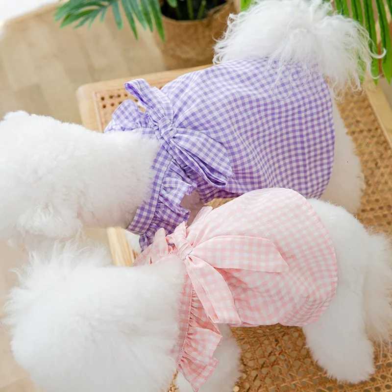 Dog Clothes Summer Puppy Plaid Suspender Skirt Luxury Dog Dress Pet Costume Chihuahua Bichon Yorkie Clothing Pink Dog Bow Vest M251208