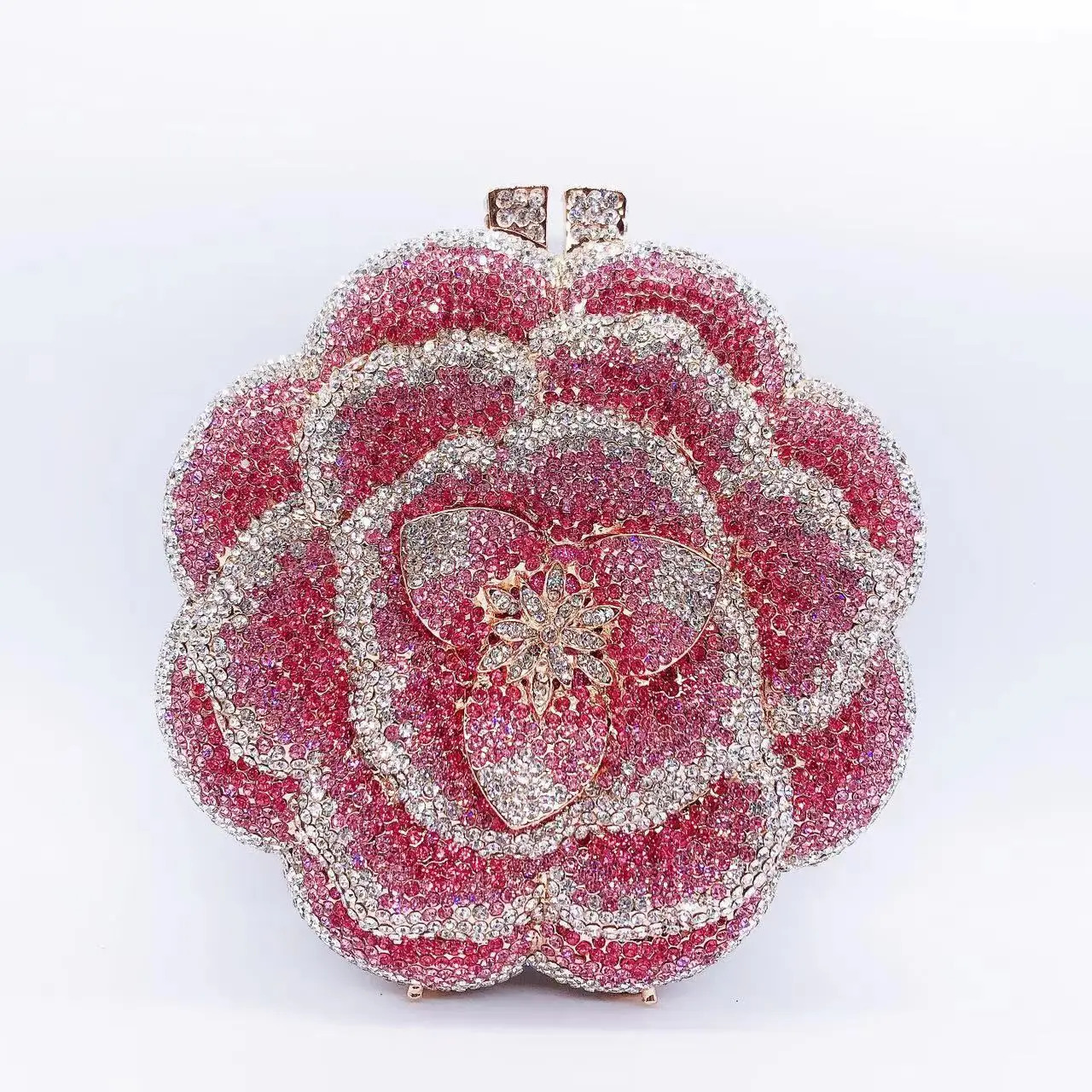 Rose Flower PinkGreen Rhinestones Evening Clutches Women Floral Yellow Crystal Bags Bridal Wedding Party Clutch Purse 251205