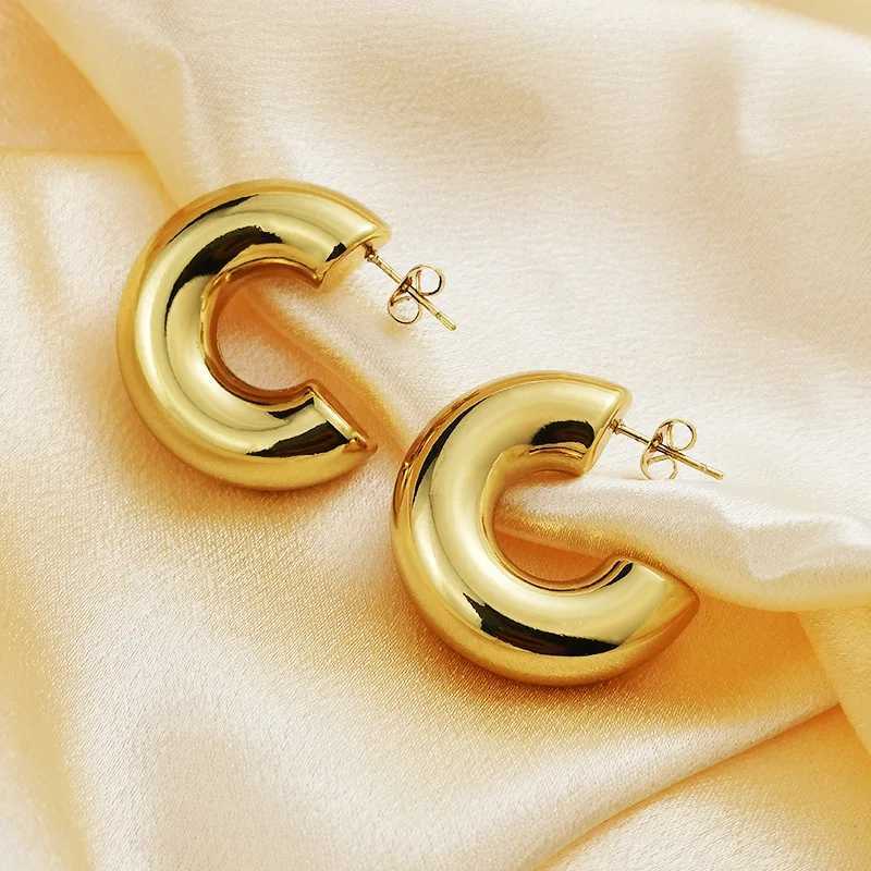 Extra Large Chunky Hoop Earrings for Women Gold Plated Stainless Steel Tube Thick Hoops Lightweight Jewelry Gifts 253040mm J251208