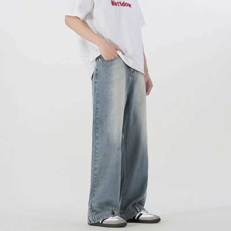 Vintage American Retro Reverse Side Turned Denim Jeans Men Women Couple Straight Wide Leg Baggy Drag Pants TrendyT251208