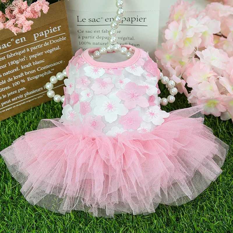 Lace Chiffon Dress For Small Dog Flowers Fashion Party Birthday Puppy Wedding Dress Summer Cute Costume Clothes For Pet dogs M251208