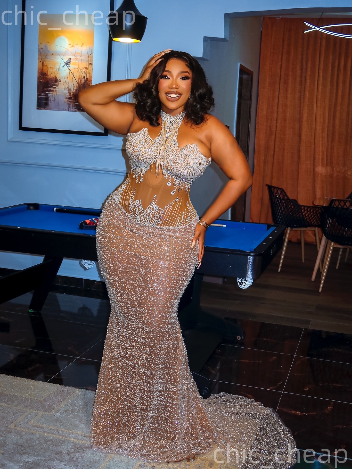Aso Ebi Ivory Mermaid Prom Dresses 2026 Pearls Crystals Illusion Evening Formal Party Second Birthday Engagement Gowns Plus Size Dress For Special Occ