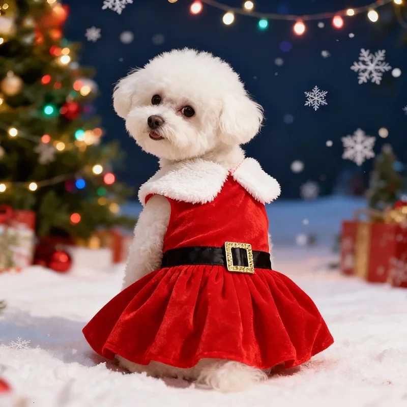 S-3XL Winter Warm Dog Christmas Clothes Santa Claus Red Pet Clothes New Year Holiday Costumes Golden Velvet Princess Pet Dress M251208