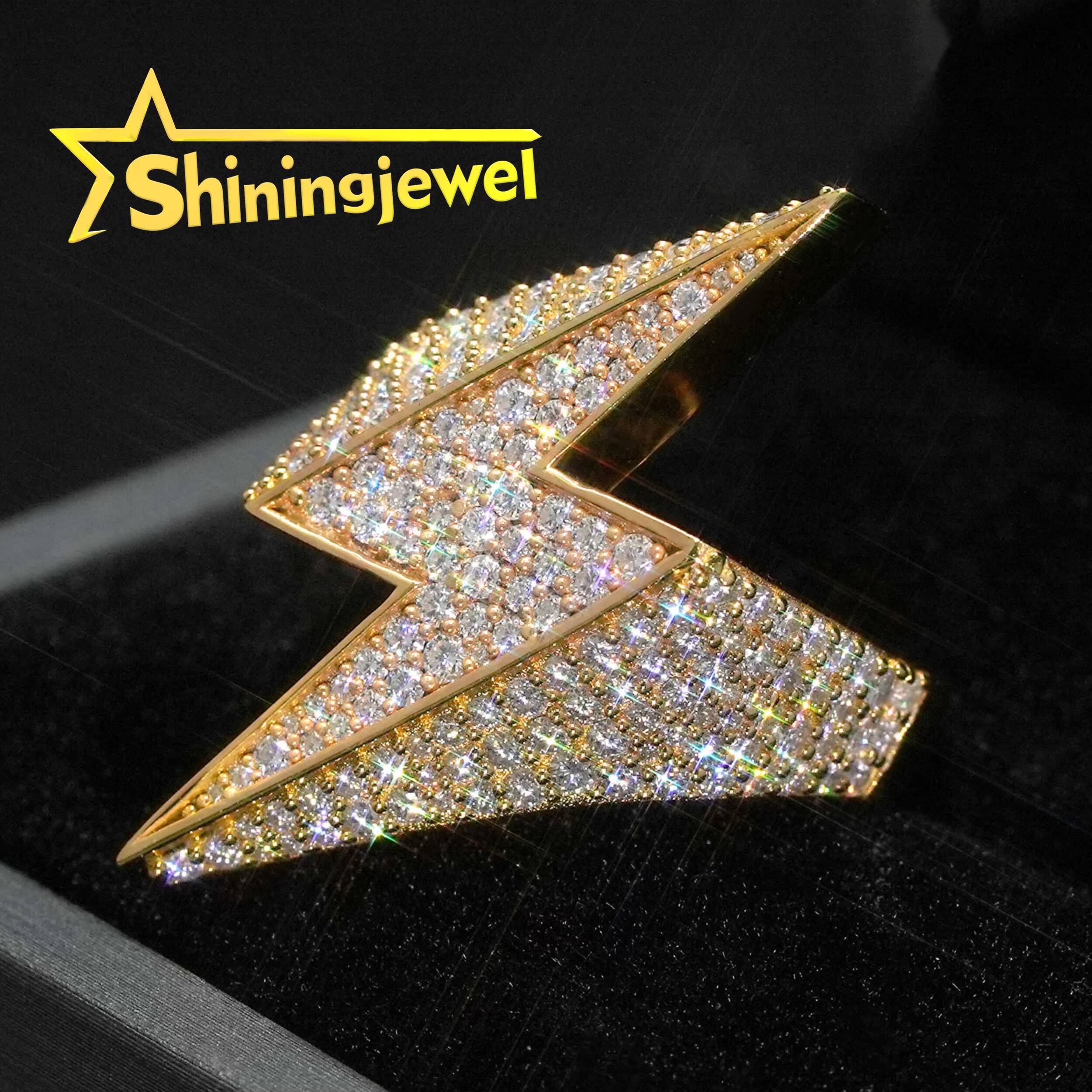 Shiningjewel Lightening Bolt Shape Ring Moissanite Pass Diamond Tester Moissanite Ring Hip Hop Jewelry 925 Moissanite Men Ring